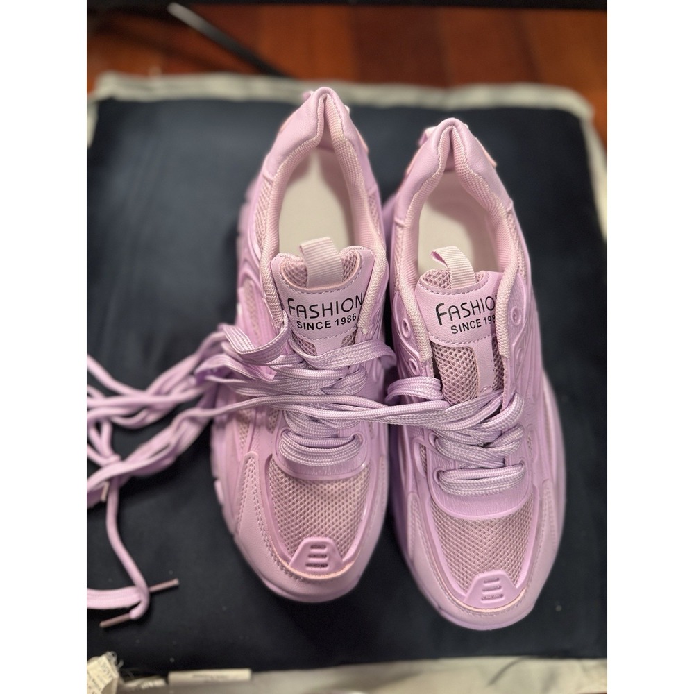 Purple Chunky Platform Sneakers W Thick -Slip Sole, Height Increase & Cushioned - Picture 3 of 13
